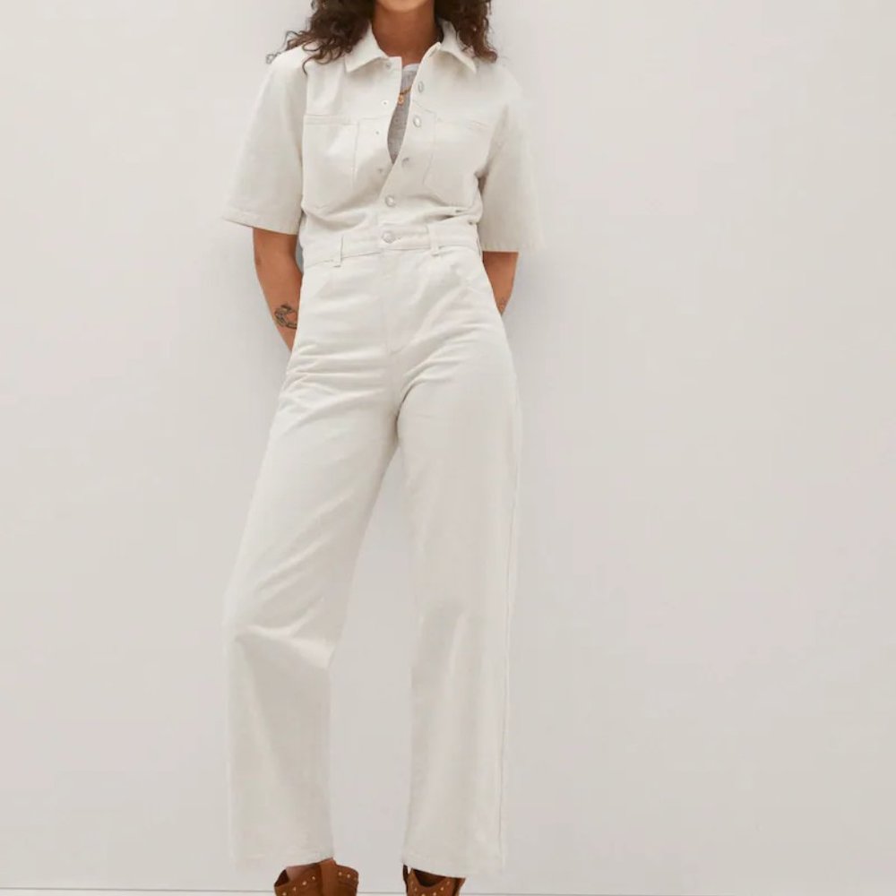 Mango Short-sleeved denim jumpsuit